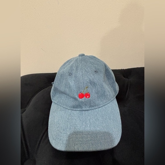 Accessories - Blue Women’s Denim Cap with Cherry Embroidery